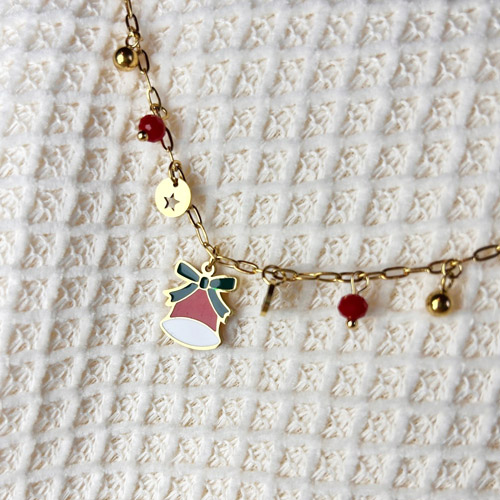 Bracelet de Noël doré en acier inoxydable et pampilles festives