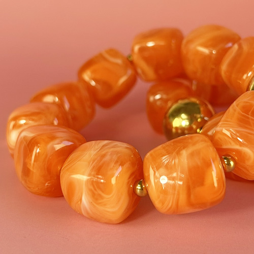 Braclet de perles en résine Orange et doré