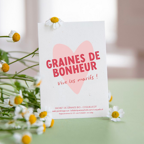 Sachet de "Graines de bonheur, vive les mariés" - Coquelicot Bio