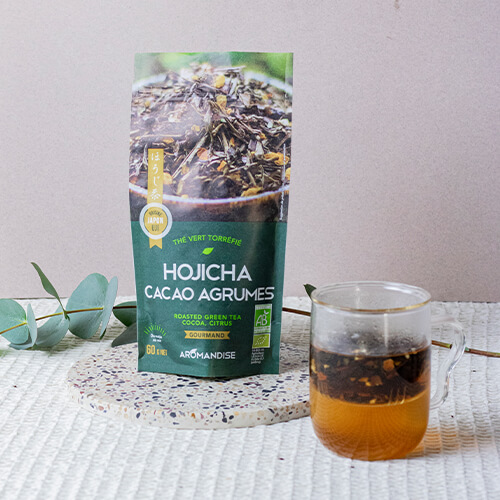 Thé vert torréfié Hojicha cacao agrumes