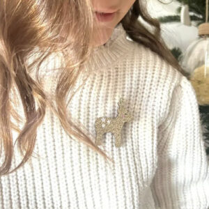 Broche Renne doré à paillettes