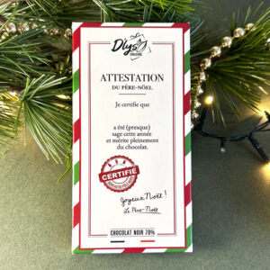 Tablette de chocolat noir Attestation du Père Noël