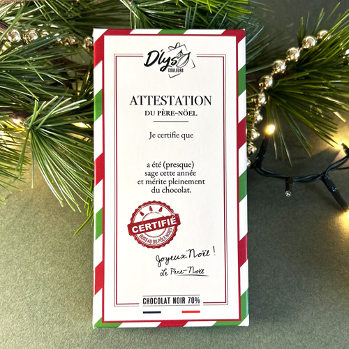 Tablette de chocolat noir Attestation du Père Noël